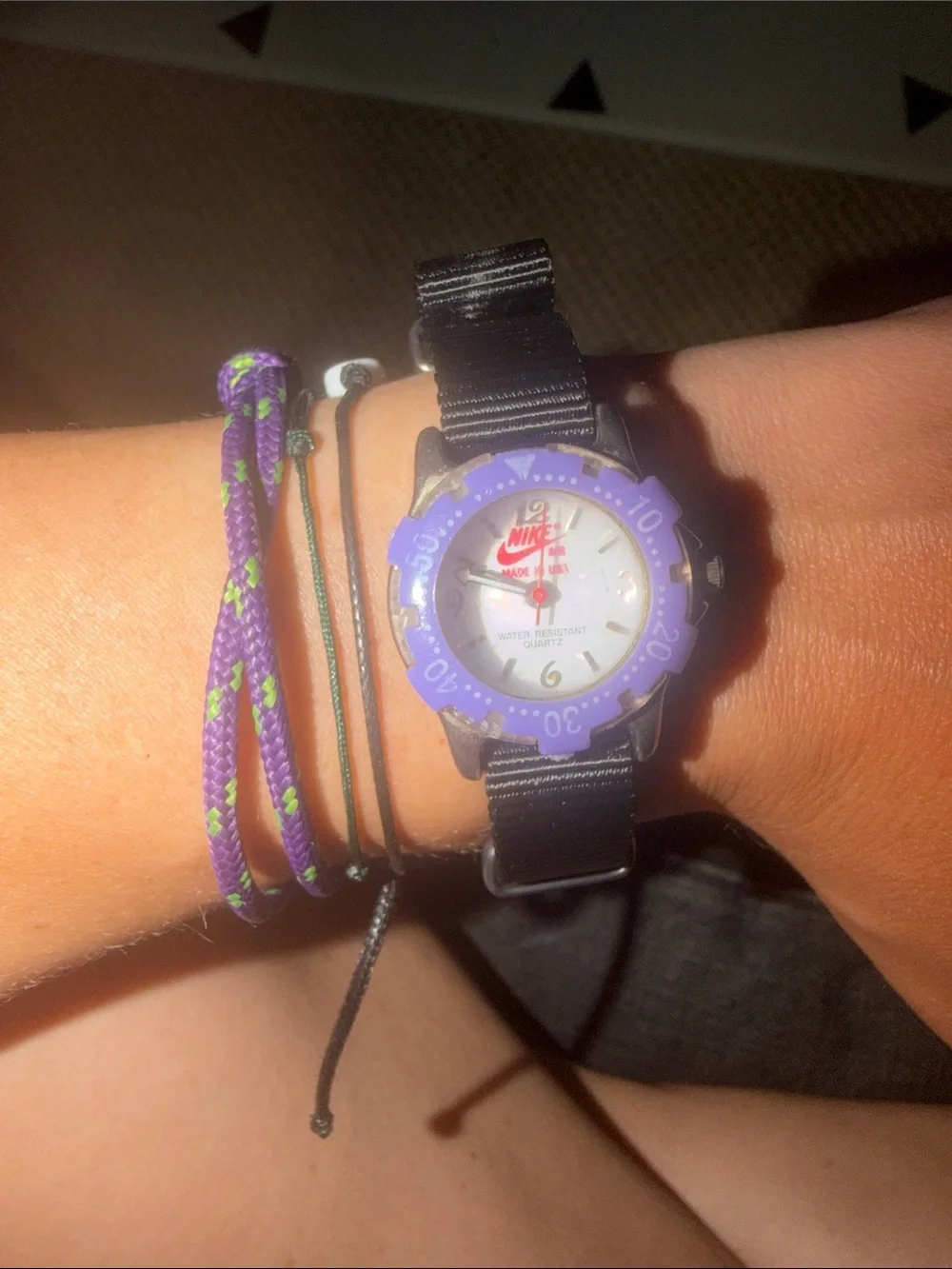 Rare Nike Purple Bezel Sport Watch with Black Strap, Made in USA, dial is xs.